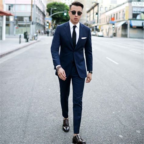 navy suit with black shoes